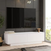 Meuble TV CELESTE blanc dans un salon minimaliste et élégant